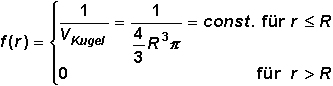 Ladungsverteilungsfunktion einer homogenen Kugel mit Radius R