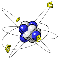 [Grafik] Ein Atomkern wird von Elektronen umkreist.